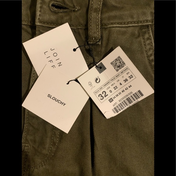 NWT Zara Size 0 Olive Green Slouchy 5 Pocket Jeans - Picture 8 of 9